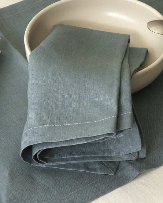 Leinenservietten im 2er Set aus reinem Bio-Leinen, Seeblau