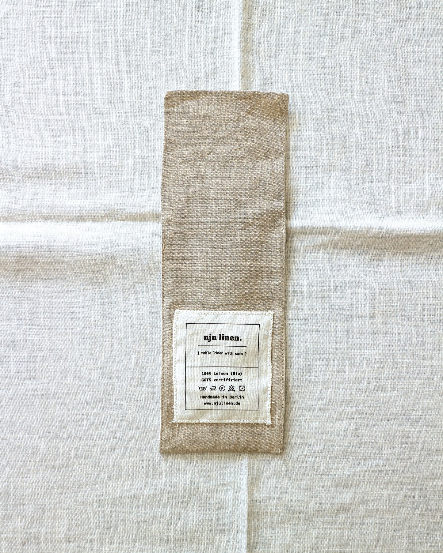 Bestecktaschen im 2er Set aus reinem Bio-Leinen, Flachs/Offwhite