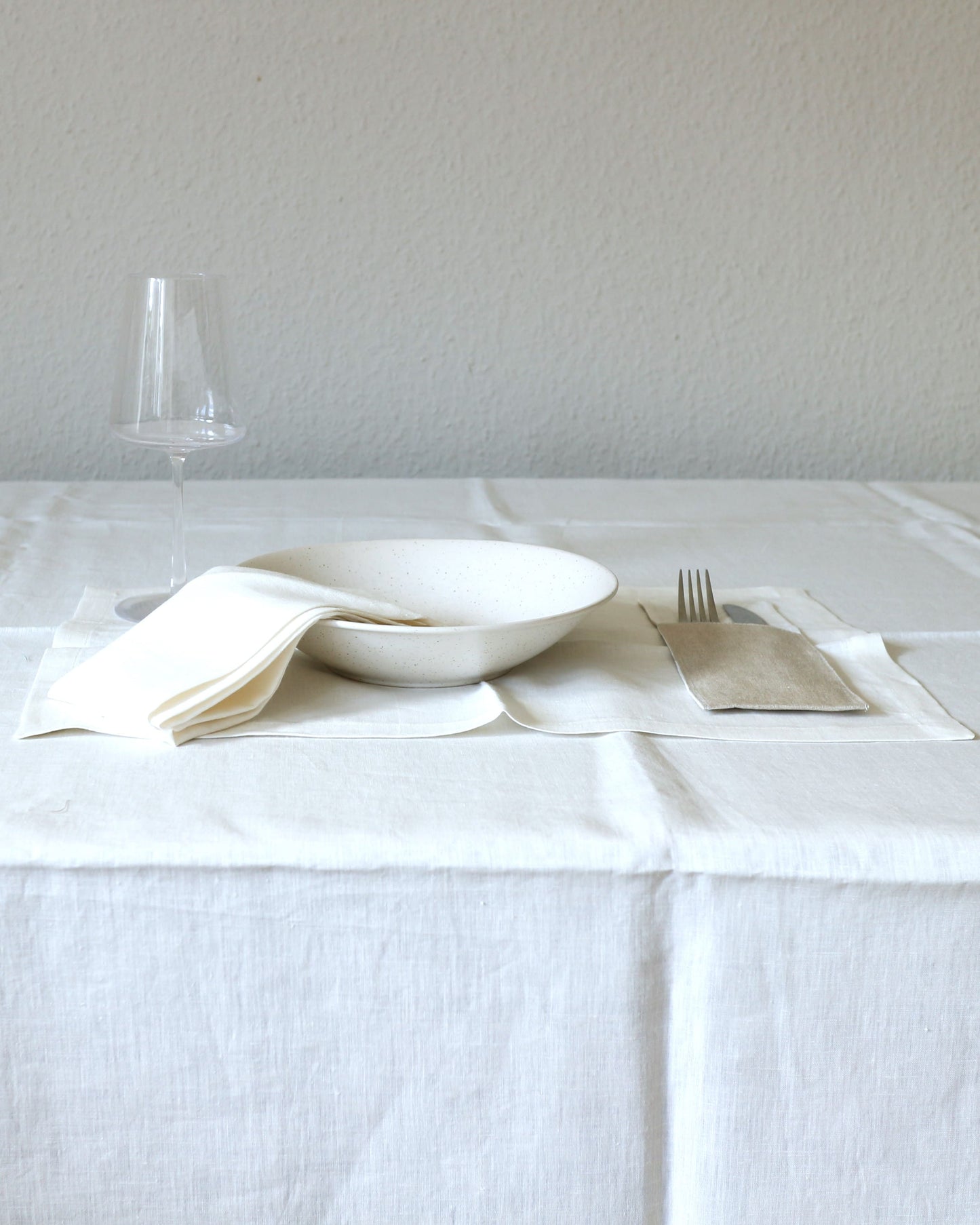 Bestecktaschen im 2er Set aus reinem Bio-Leinen, Flachs/Offwhite