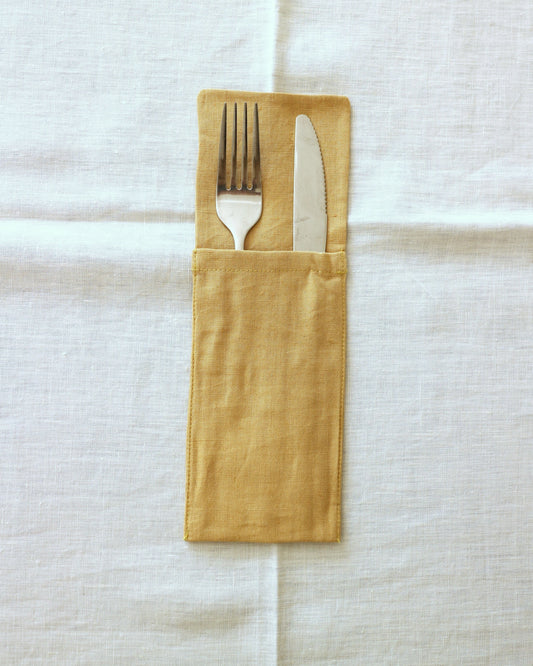Bestecktaschen im 2er Set aus reinem Bio-Leinen, Honiggelb