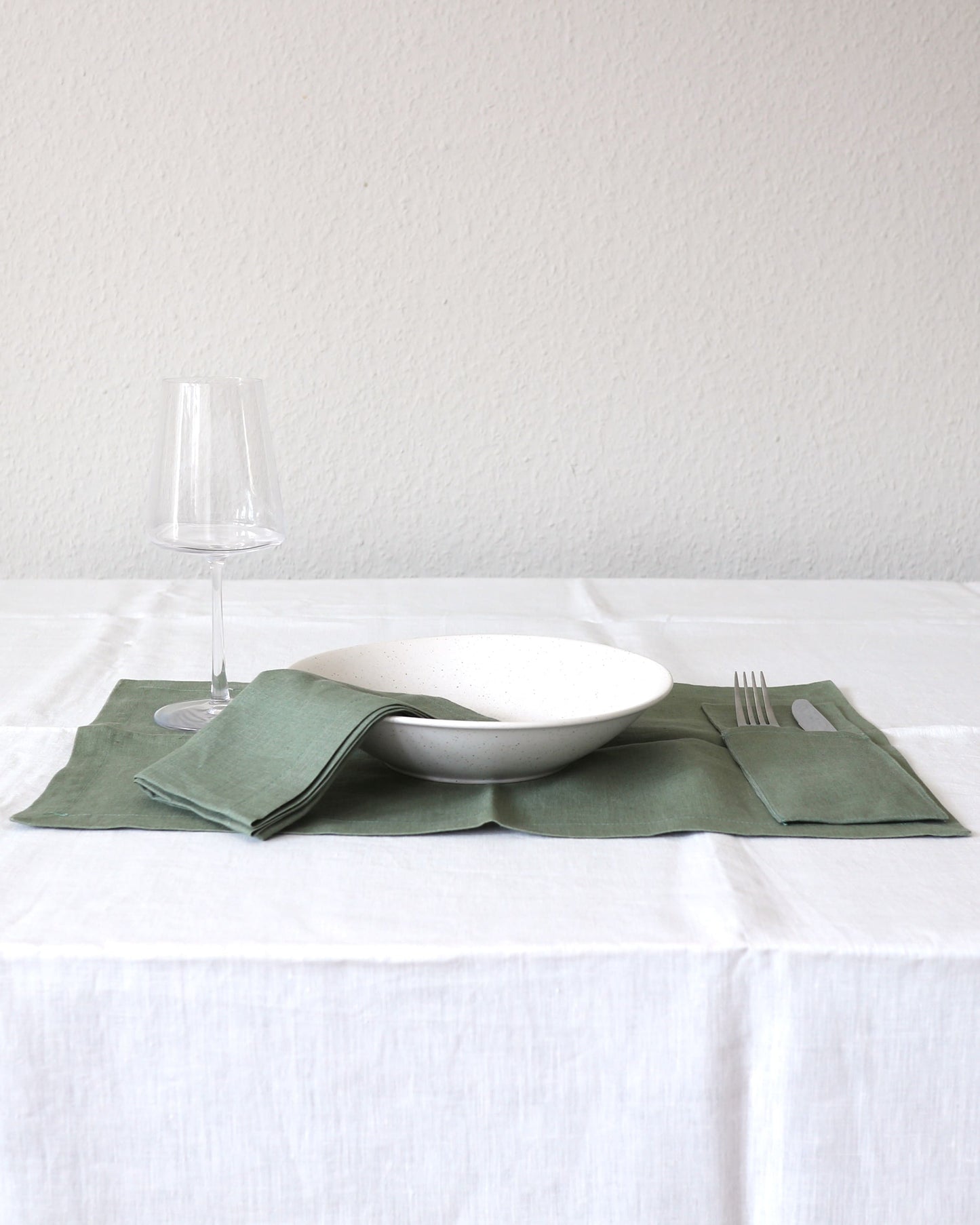 Bestecktaschen im 2er Set aus reinem Bio-Leinen, Olivgrün
