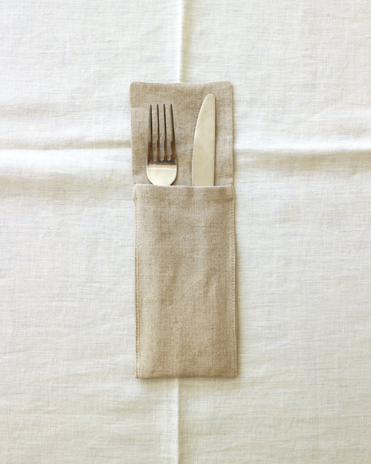 Bestecktaschen im 2er Set aus reinem Bio-Leinen, Flachs (UNDYED)