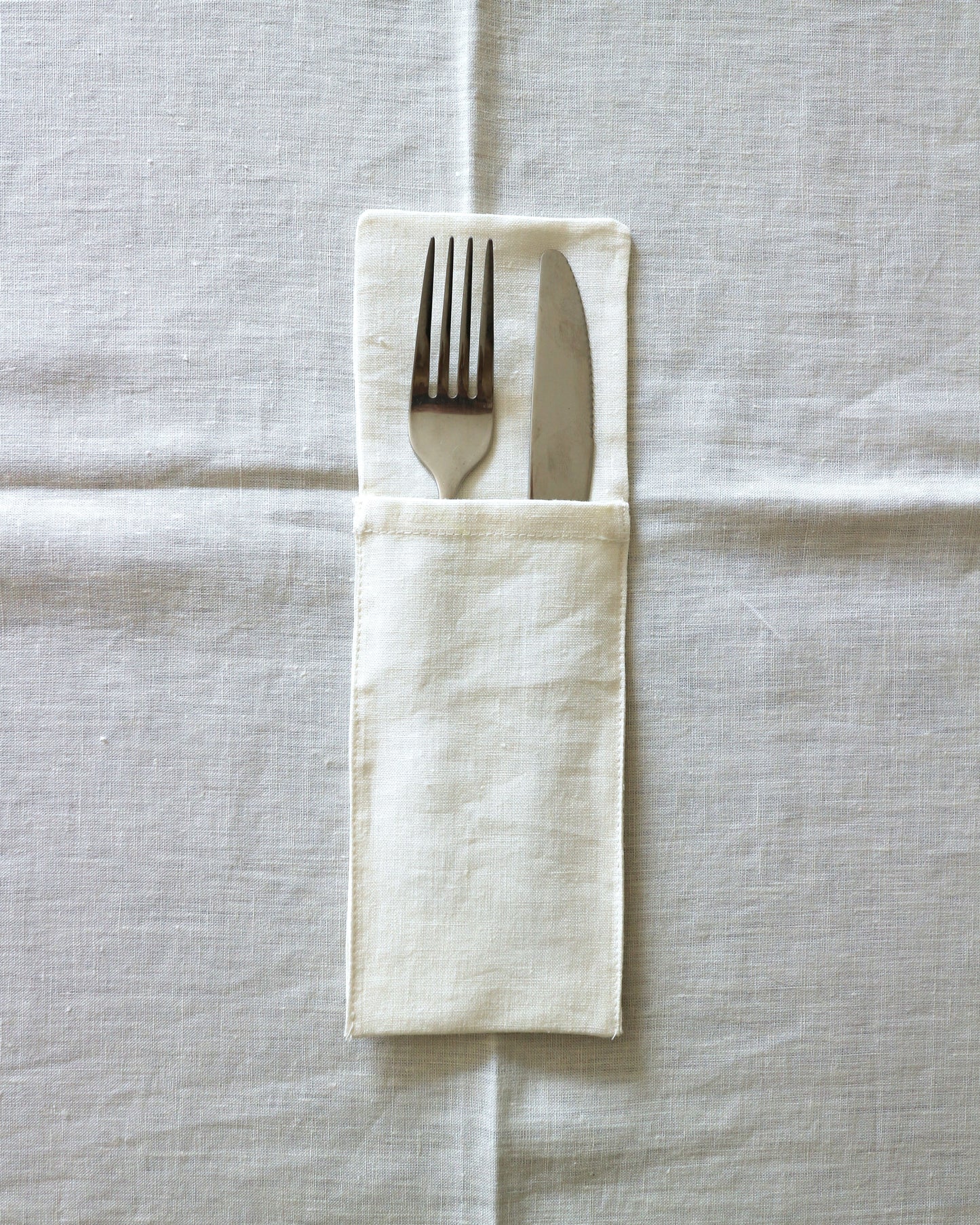 Bestecktaschen im 2er Set aus reinem Bio-Leinen, Offwhite