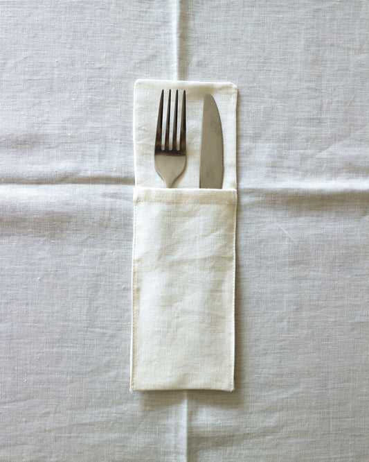 Bestecktaschen im 2er Set aus reinem Bio-Leinen, Offwhite