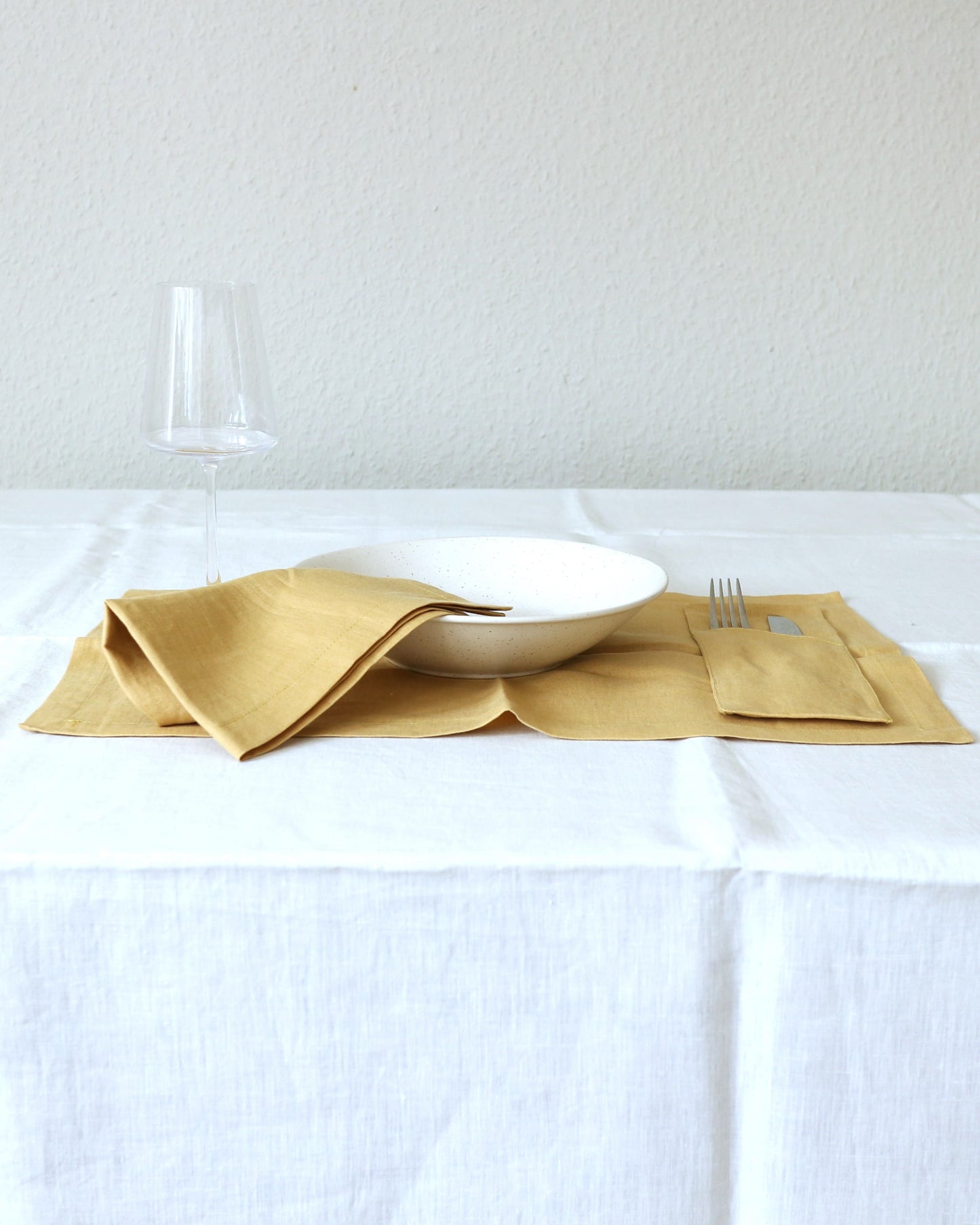 Bestecktaschen im 2er Set aus reinem Bio-Leinen, Honiggelb