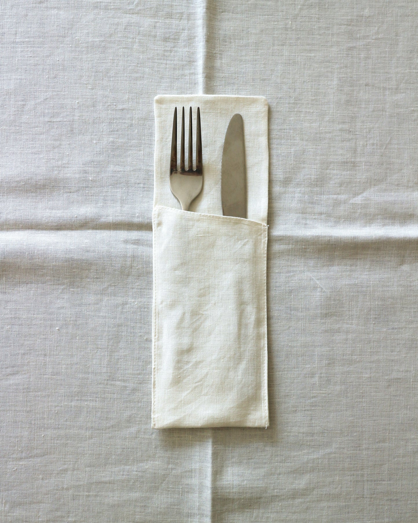 Bestecktaschen im 2er Set aus reinem Bio-Leinen, Offwhite