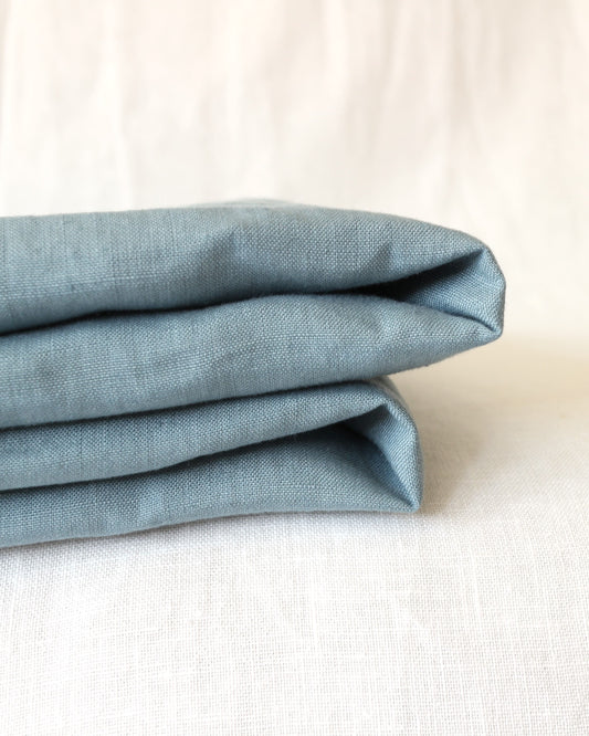 Bettlaken aus reinem Bio-Leinen, Seeblau