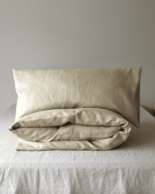 Bio-Leinenbettwäsche Set aus 100% Bio-Leinen – Sand