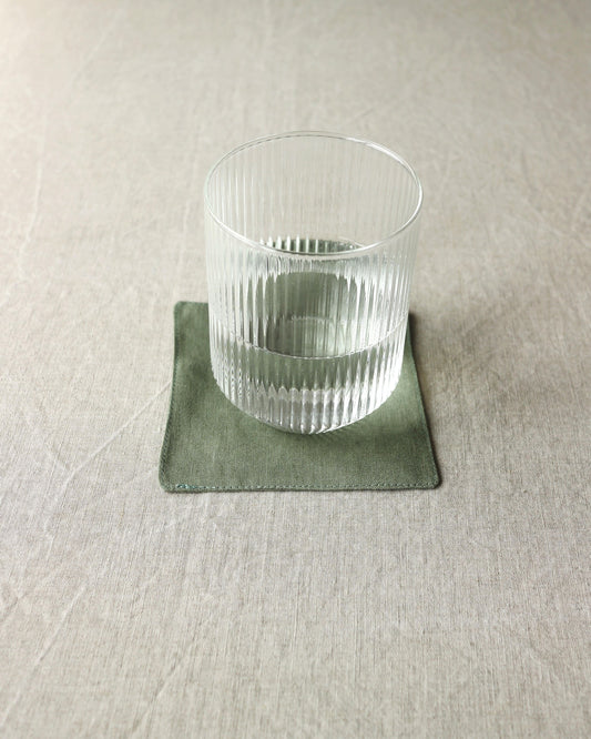 Glasuntersetzer aus reinem Bio-Leinen im 4er Set, Olivgrün
