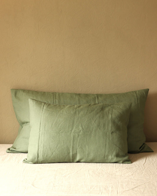 Kissenbezug 40x60 cm aus reinem Bio-Leinen, Olivgrün