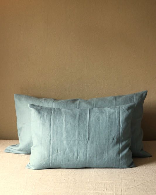 Kissenbezug 40x60 cm aus reinem Bio-Leinen, Seeblau