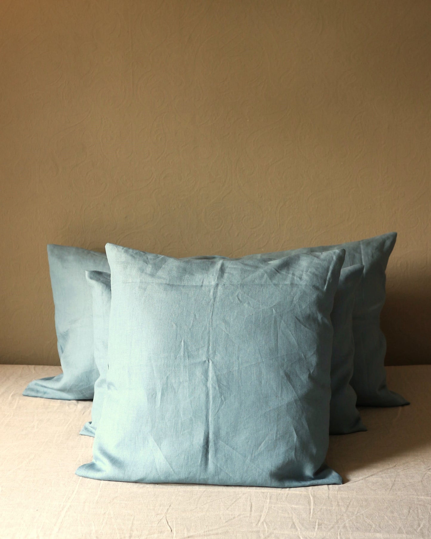 Kissenbezug 50x50 cm aus reinem Bio-Leinen, Seeblau