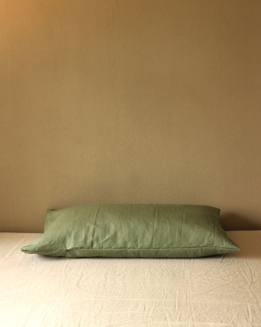 Kissenbezug 50x90 cm aus reinem Bio-Leinen, Olivgrün