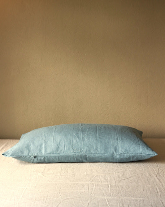Kissenbezug 50x90 cm aus reinem Bio-Leinen, Seeblau