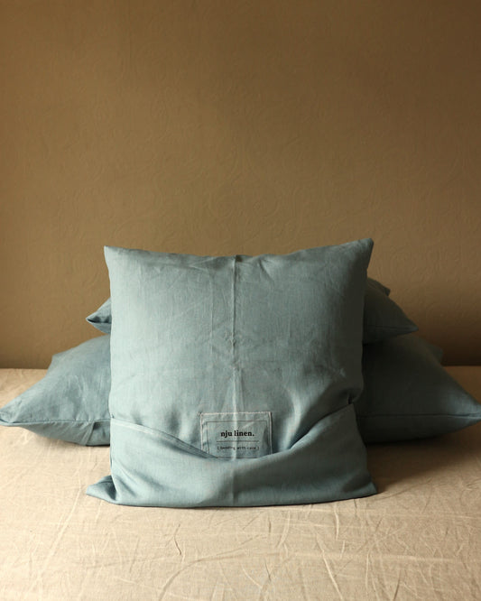 Kissenbezug 50x50 cm aus reinem Bio-Leinen, Seeblau