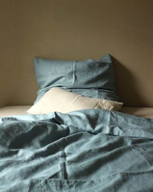 Kinderbettwäsche aus reinem Bio-Leinen, Seeblau