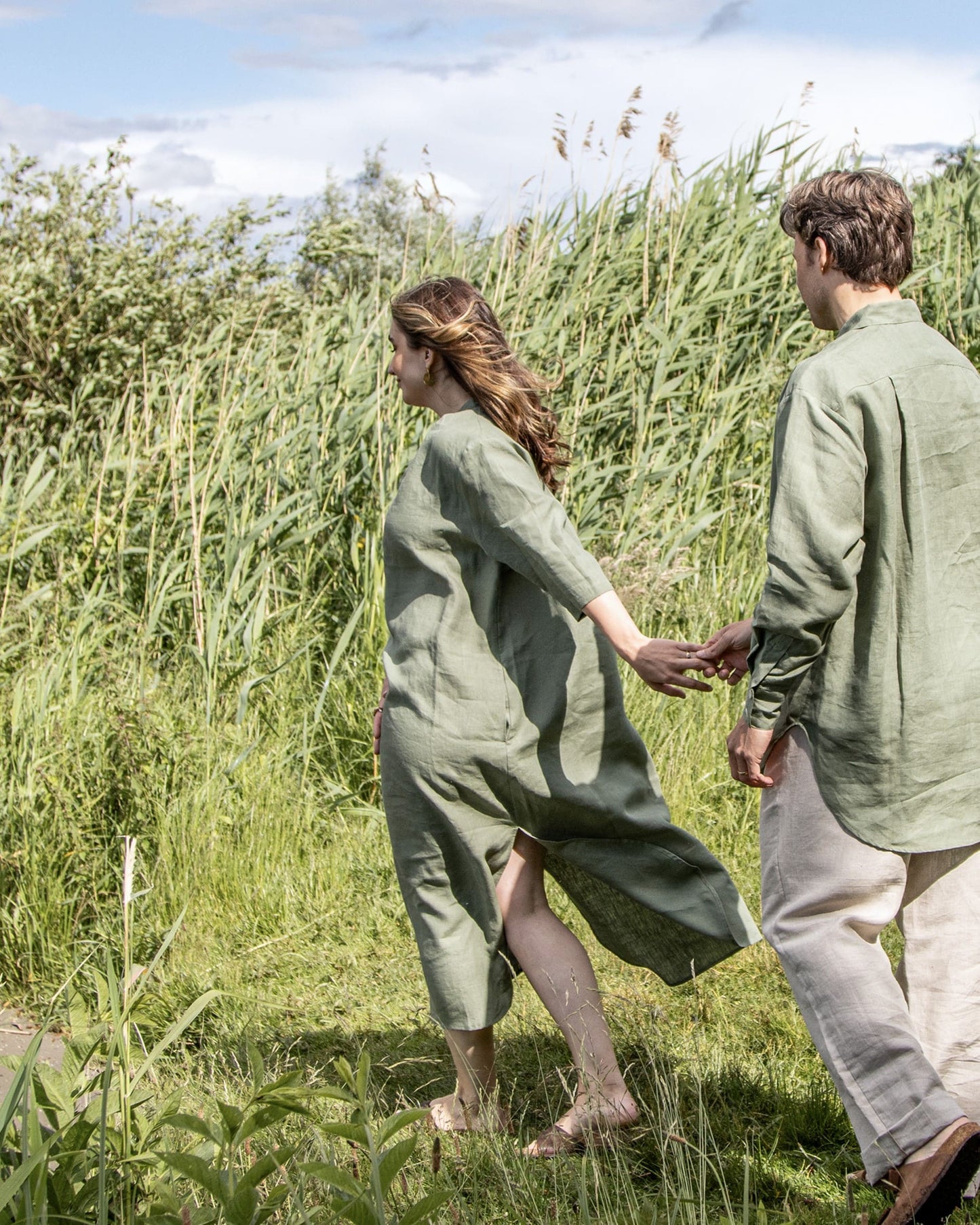 Leinenkleid in Olivgrün aus 100% Bio-Leinen