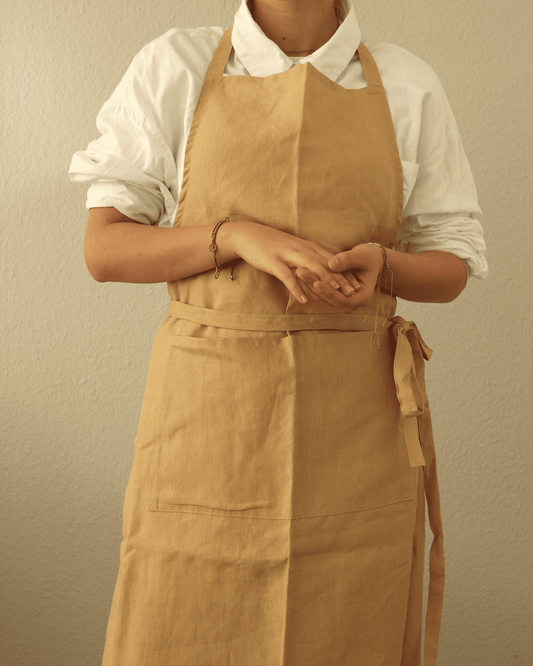 Leinenschürze aus reinem Bio-Leinen, Honiggelb
