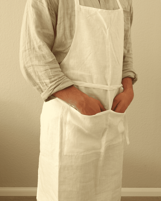 Leinenschürze aus reinem Bio-Leinen, Offwhite