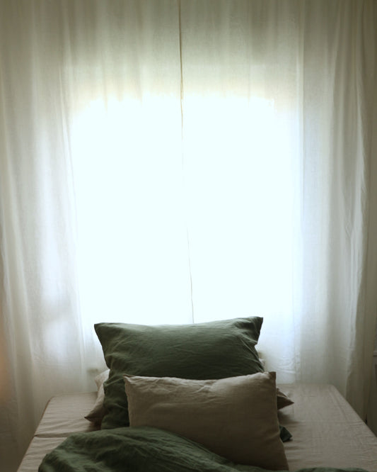 Leinenvorhänge im 2er Set aus reinem Bio-Leinen, Offwhite