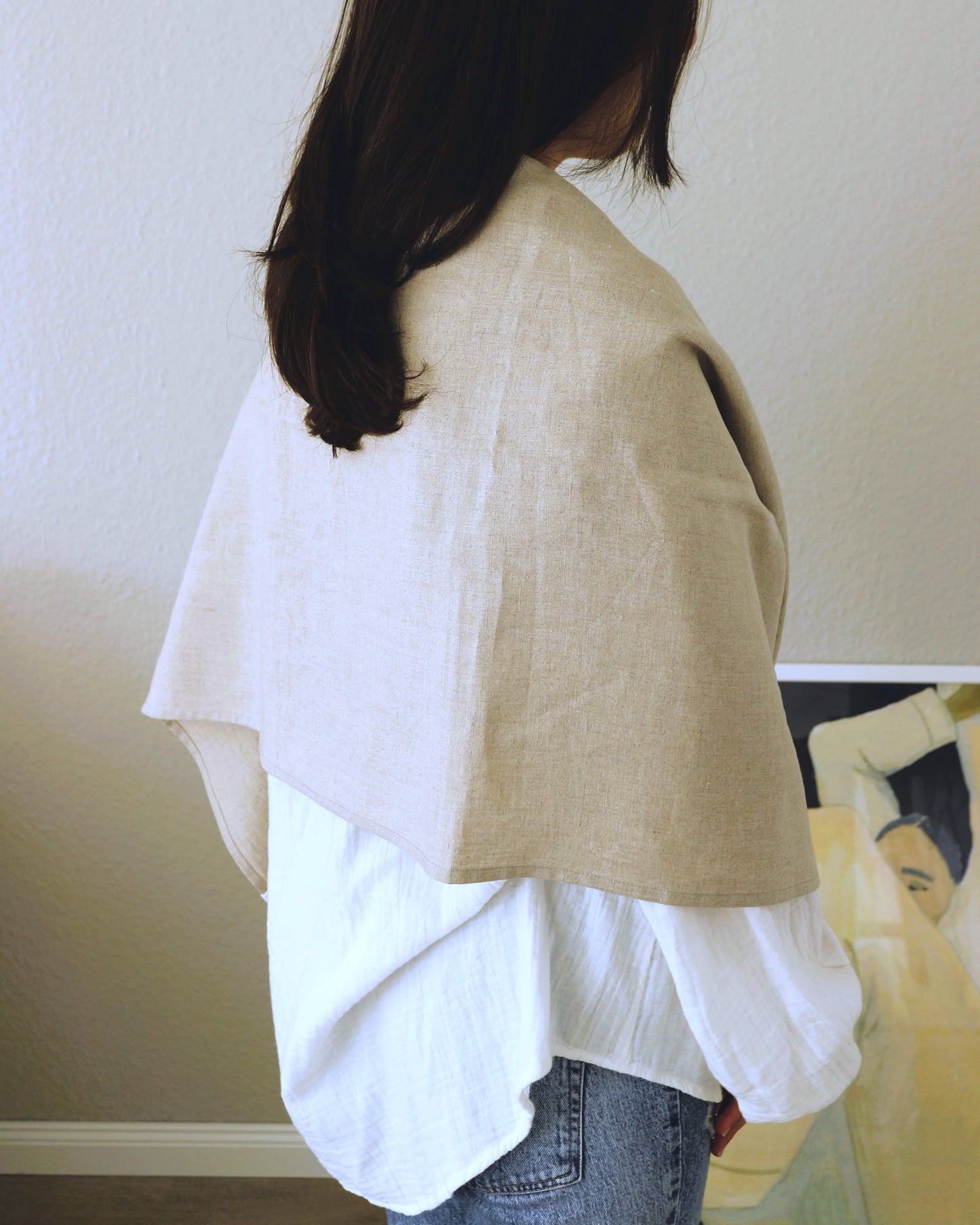 Schal mit Fransen aus reinem Bio-Leinen, Flachs (Undyed)