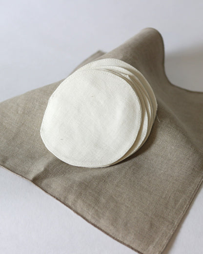 Waschbare Abschminkpads aus reinem Bio-Leinen im 5er Set, Offwhite