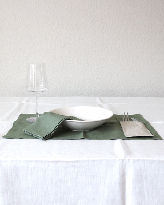Bestecktaschen im 2er Set aus reinem Bio-Leinen, Flachs/Olivgrün