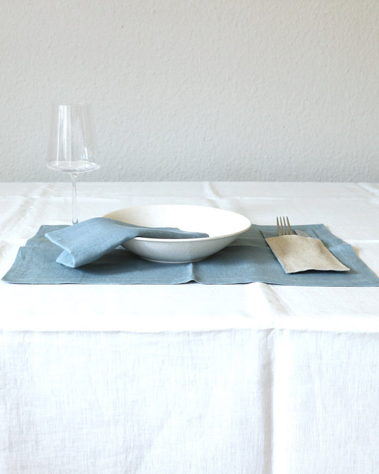 Bestecktaschen im 2er Set aus reinem Bio-Leinen, Flachs/Seeblau