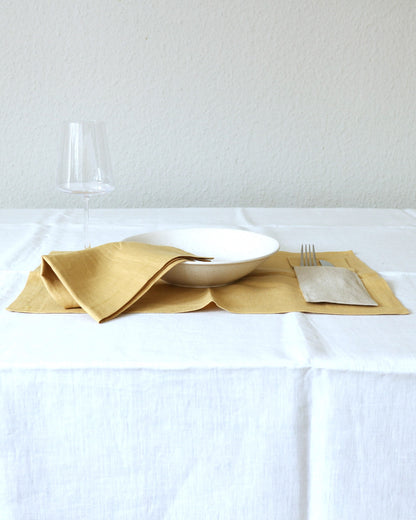 Bestecktaschen im 2er Set aus reinem Bio-Leinen, Flachs/Honiggelb