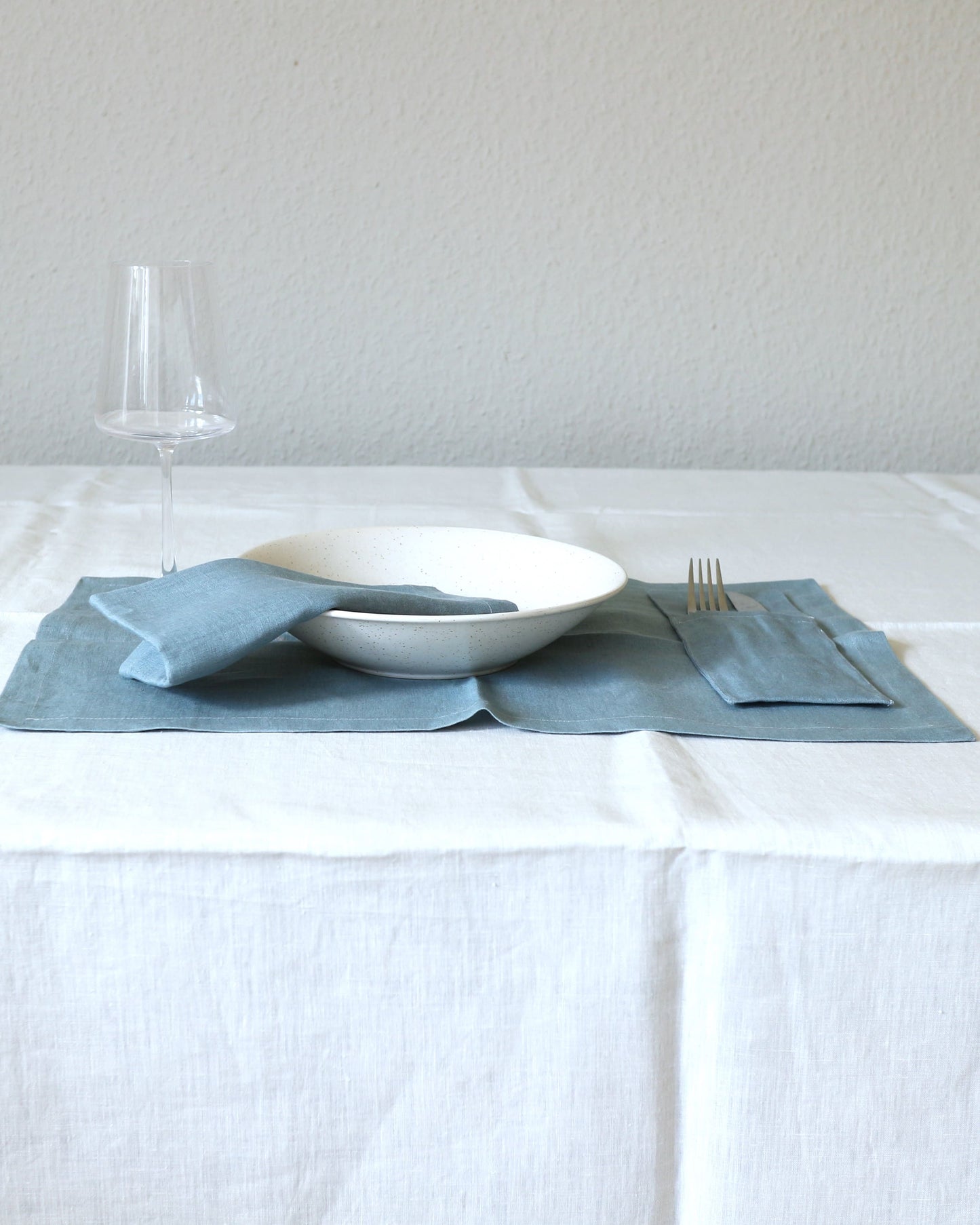 Bestecktaschen im 2er Set aus reinem Bio-Leinen, Seeblau