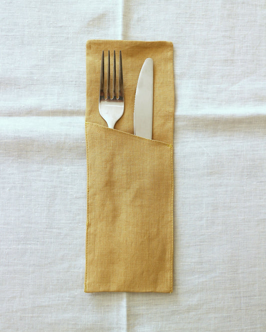 Bestecktaschen in Honiggelb aus 100% Bio-Leinen