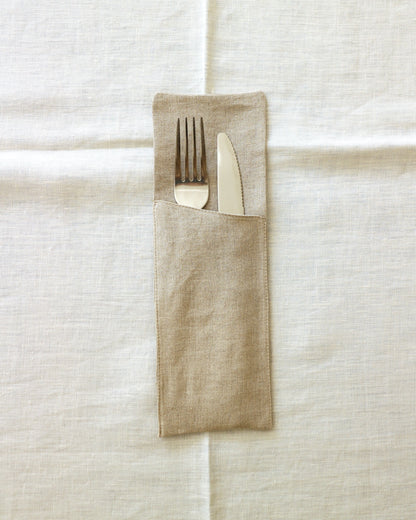 Bestecktaschen im 2er Set aus reinem Bio-Leinen, Flachs (UNDYED)