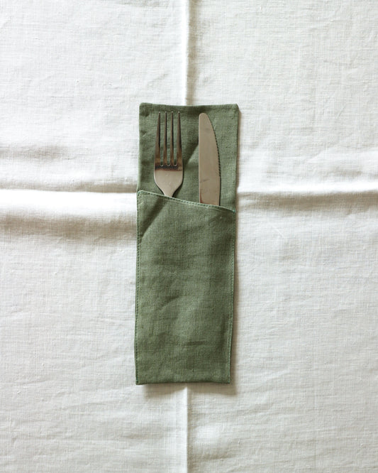 Bestecktaschen in Olivgrün aus 100 % Bio-Leinen