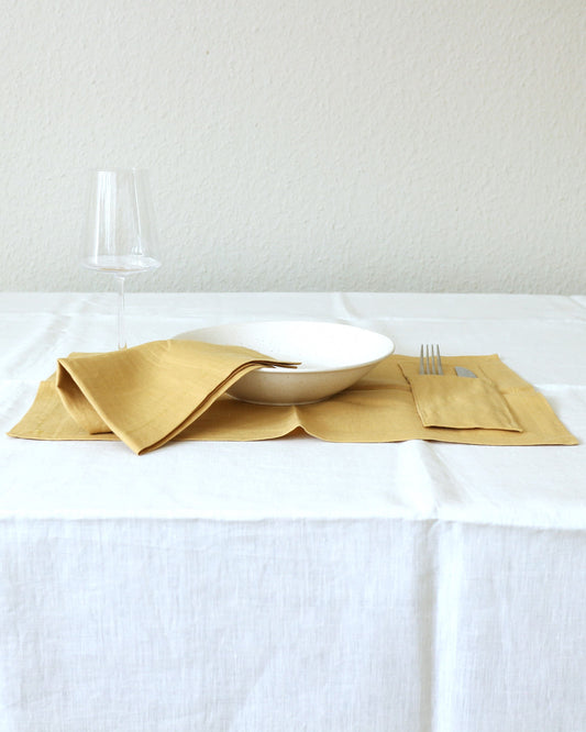 Bestecktaschen in Honiggelb aus 100% Bio-Leinen