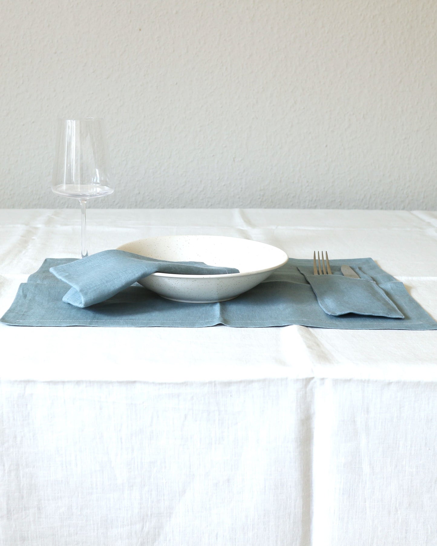 Bestecktaschen im 2er Set aus reinem Bio-Leinen, Seeblau