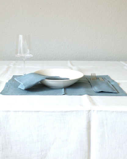 Bestecktaschen im 2er Set aus reinem Bio-Leinen, Seeblau