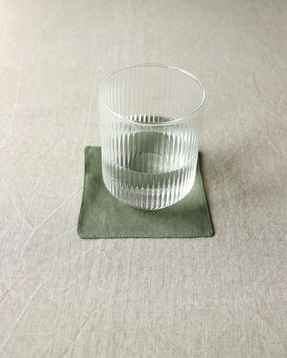 Glasuntersetzer aus reinem Bio-Leinen im 4er Set, Olivgrün