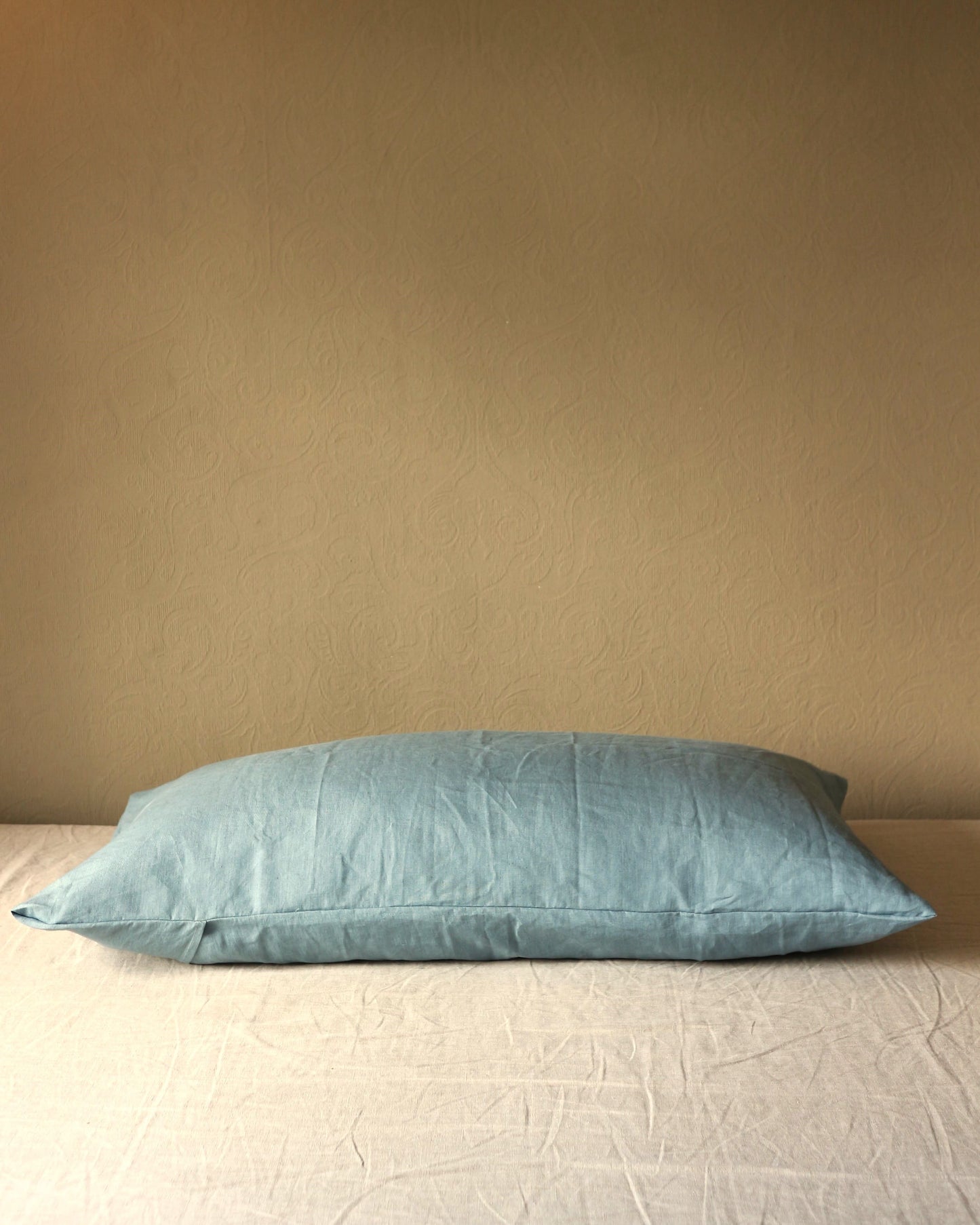 Kissenbezug 50x90 cm aus reinem Bio-Leinen, Seeblau