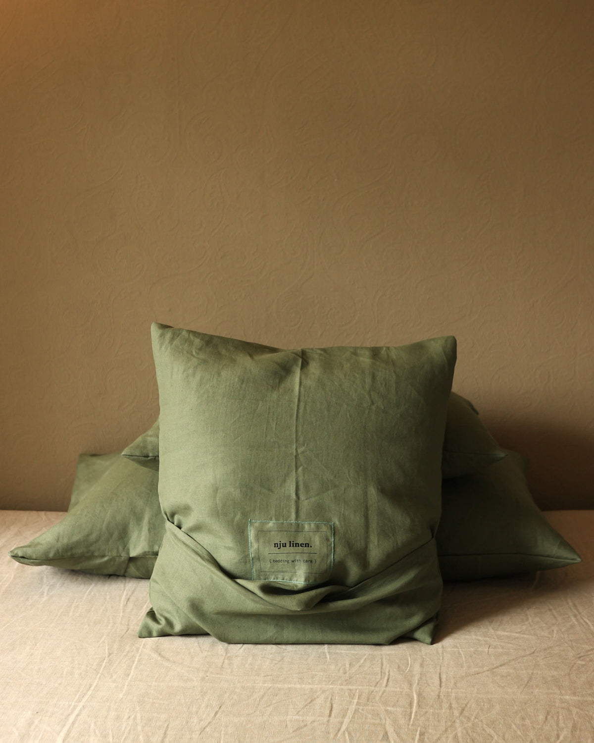 Kissenbezug 50x50 cm aus 100 % Bio-Leinen – Olivgrün