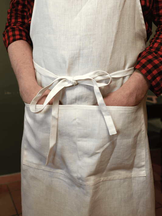 Kochschürze aus reinem Bio-Leinen in Offwhite, unisex