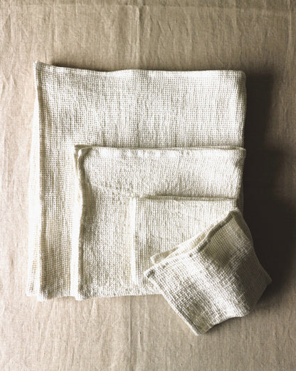 Leinenhandtücher aus reinem Bio-Leinen in Waffelpique, Offwhite