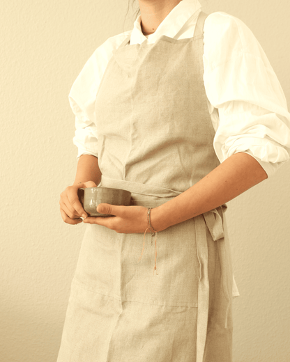 Leinenschürze aus reinem Bio-Leinen, Flachs (undyed)