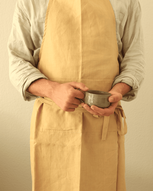 Leinenschürze aus reinem Bio-Leinen, Honiggelb