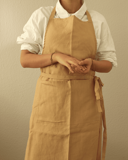 Leinenschürze aus reinem Bio-Leinen, Honiggelb