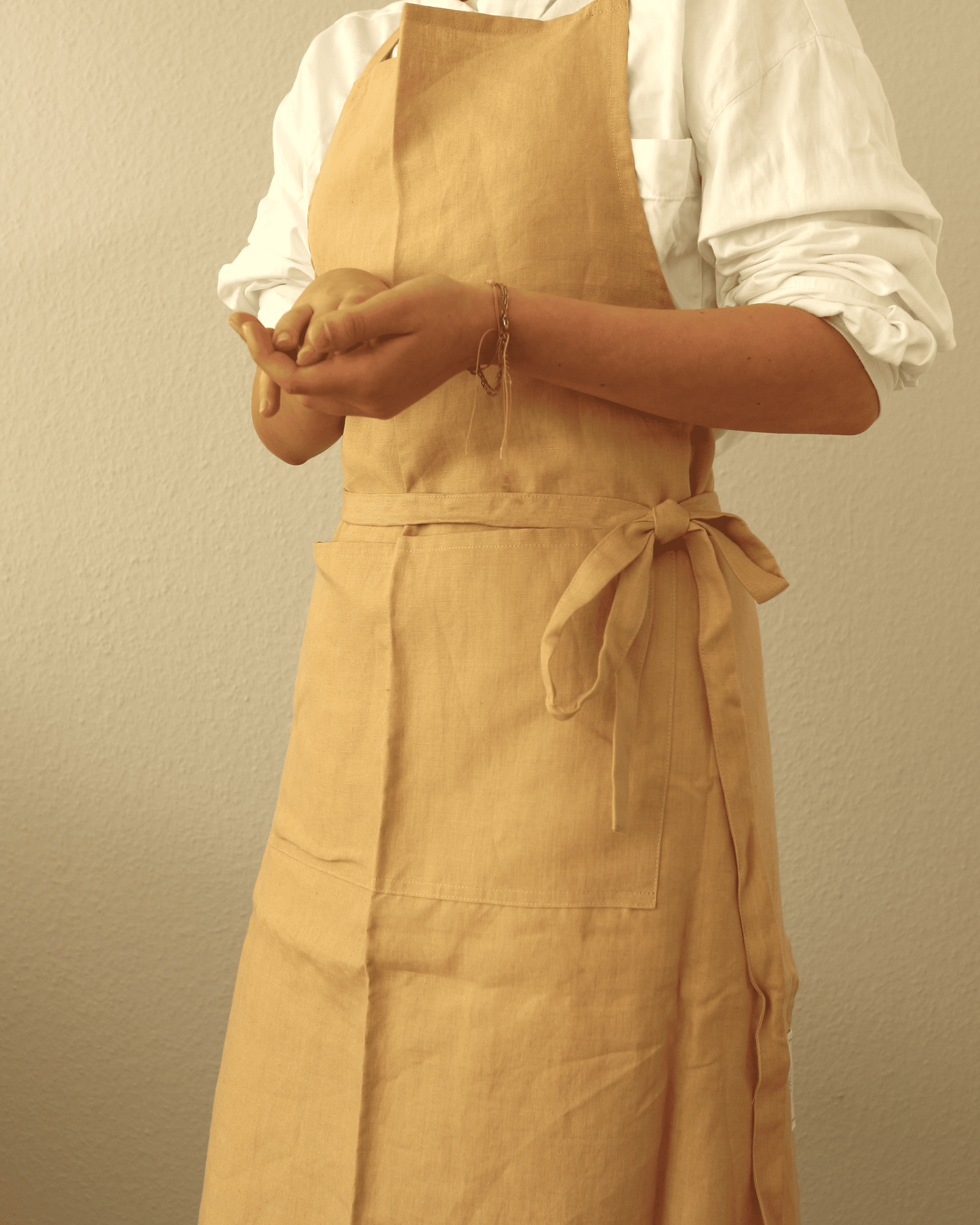 Leinenschürze aus reinem Bio-Leinen, Honiggelb