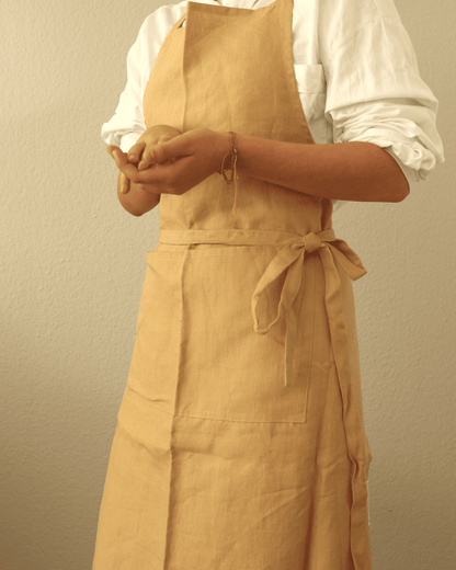 Leinenschürze aus reinem Bio-Leinen, Honiggelb