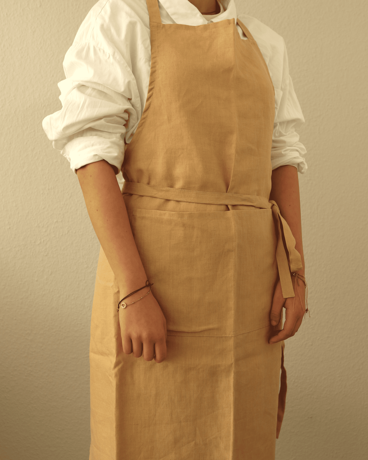 Leinenschürze aus reinem Bio-Leinen, Honiggelb