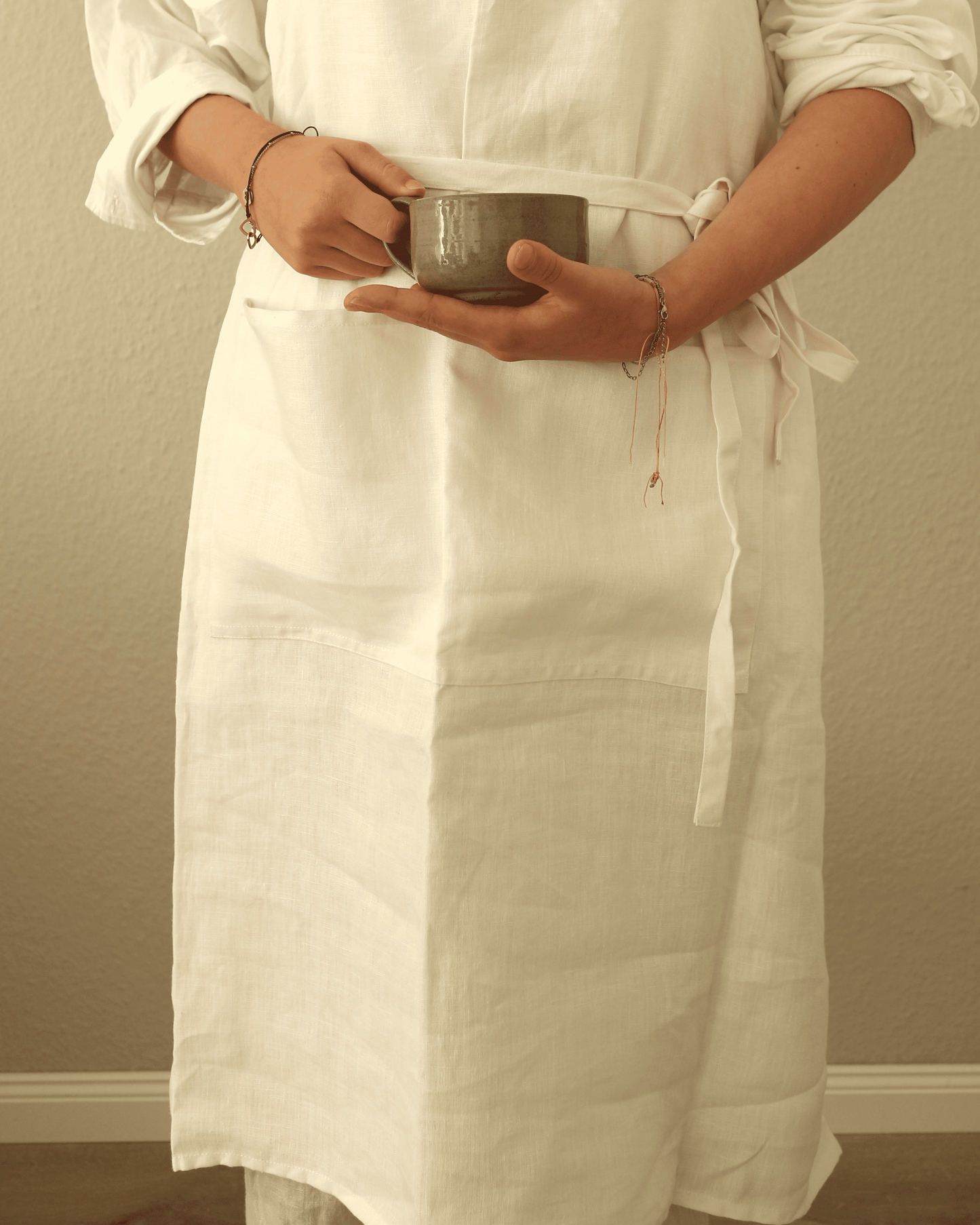 Leinenschürze aus reinem Bio-Leinen, Offwhite