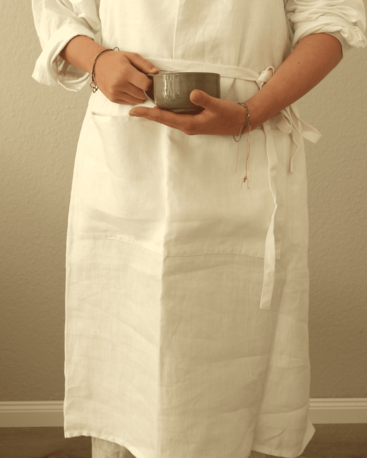 Leinenschürze aus reinem Bio-Leinen, Offwhite
