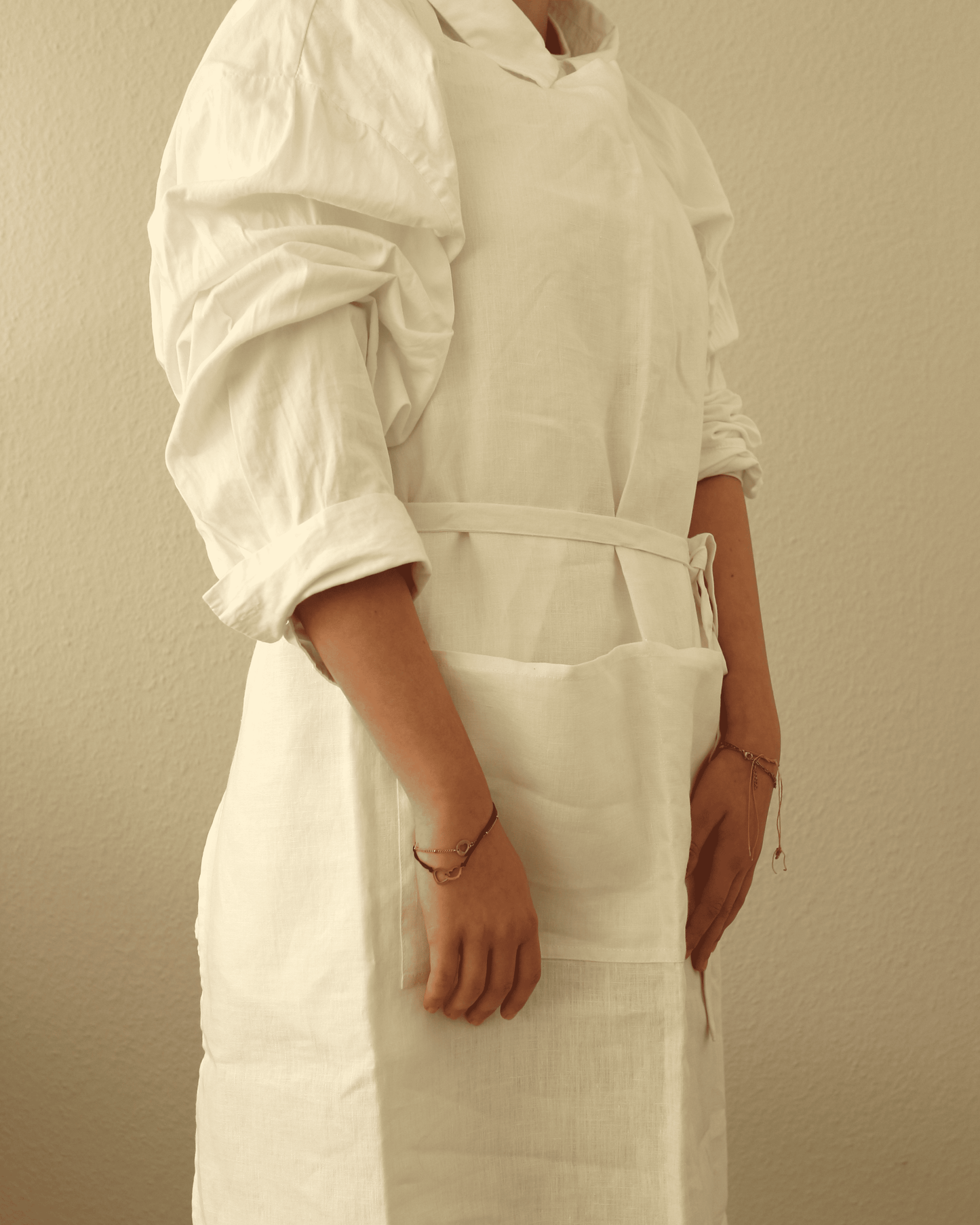 Leinenschürze aus reinem Bio-Leinen, Offwhite